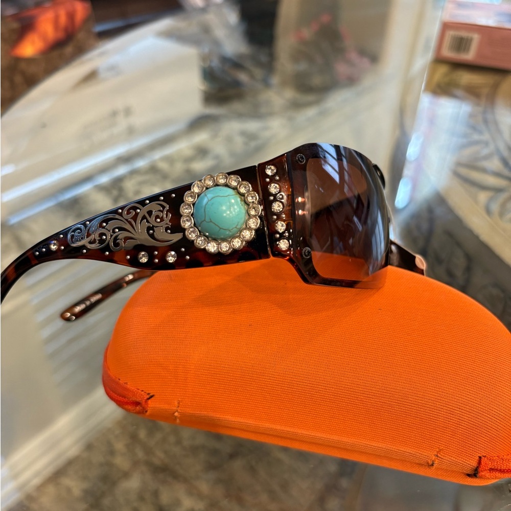 Montana West Brown Sunglasses with Turquoise and Silver Details #2